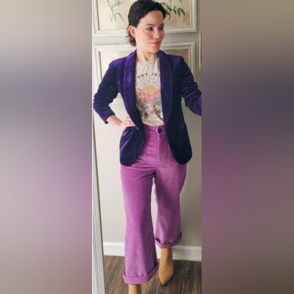 Sezane Le 70's Cropped Trousers Purple - Size 2 - Picture 6 of 6